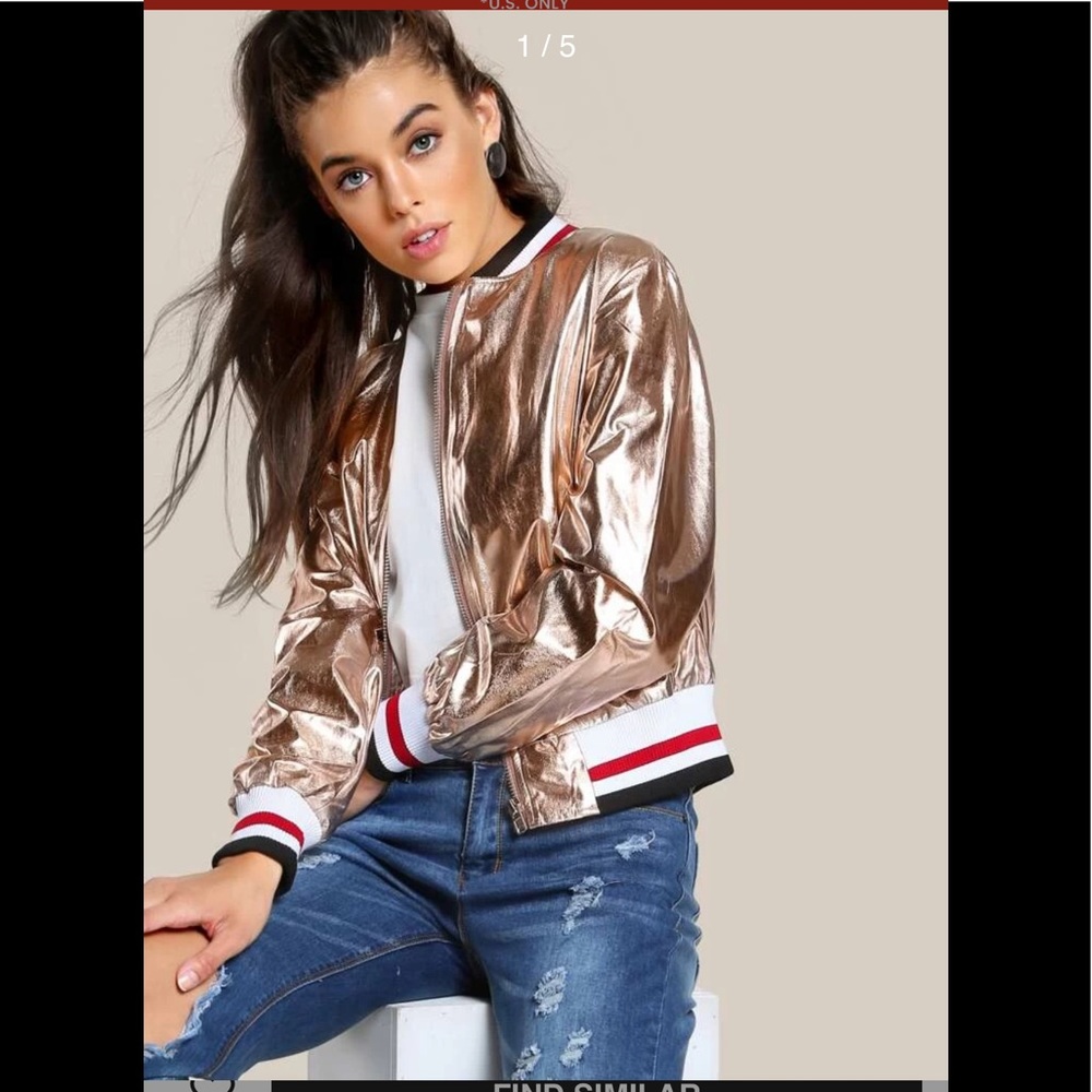 Hot & Delicious Metallic Zip Up Jacket ROSE GOLD - Picture 2 of 15